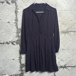 Ann Taylor Dark Blue Long Sleeve Dress with Red Pattern